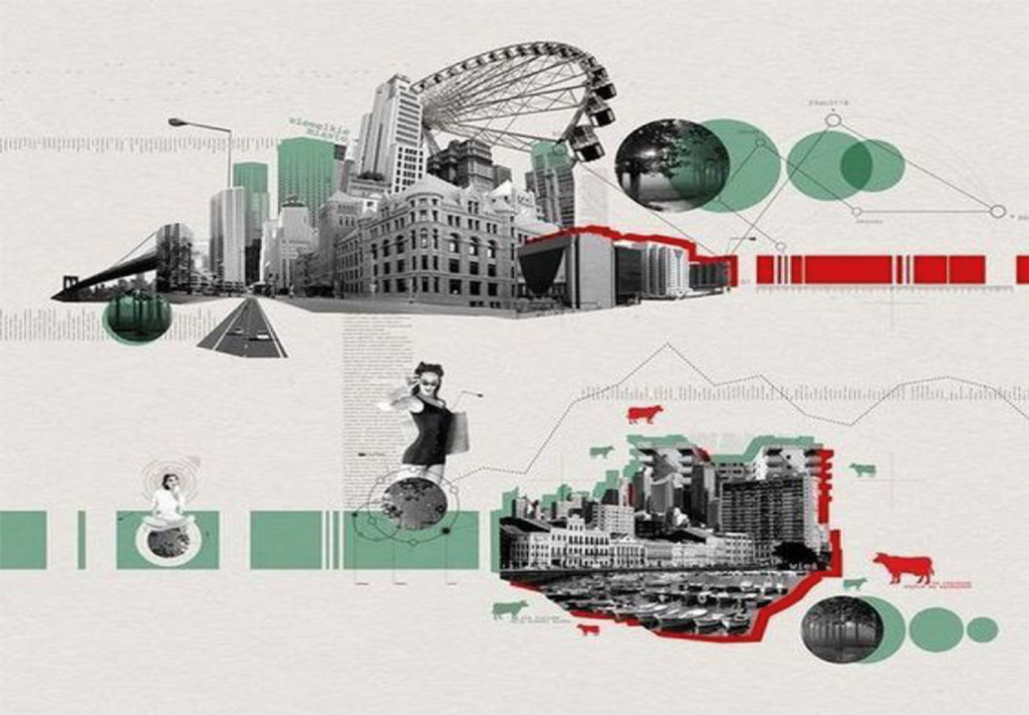 Collage aus bedeutenden Bauwerken der Architekturgeschichte